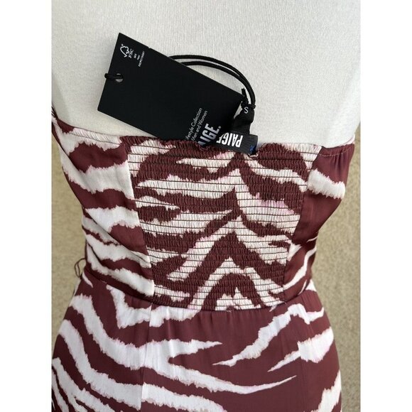 Paige Jade Cherrywood Cream Zebra printed halter ruffle hem midi dress Small - Picture 10 of 15